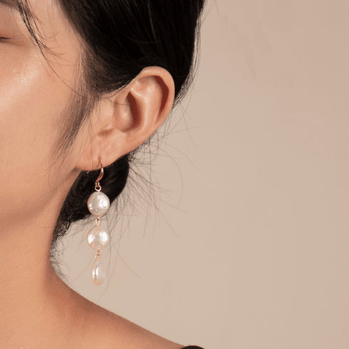 Triple Coin Pearl Drop Earrings - House Of Pearls